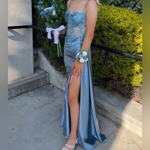 Stacees Dusty Blue Prom Dress
